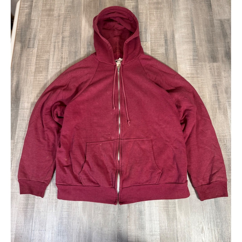 Vintage MacGregor Thermal Lined Zip Up Hoodie Burgundy Maroon Mens XL Distressed
